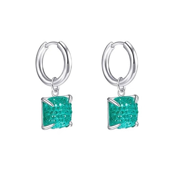 Dangle earrings ,silver Huggie hoops, silver drop earrings, dangle drop earrings - Picture 2 of 6